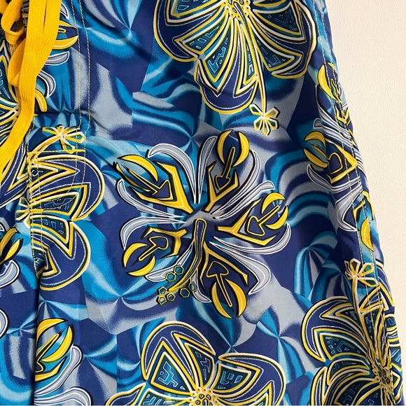 Sideout Y2K Floral Board Shorts Blue Yellow Tropical Surf Swim Trunks Size 32 - Picture 2 of 7